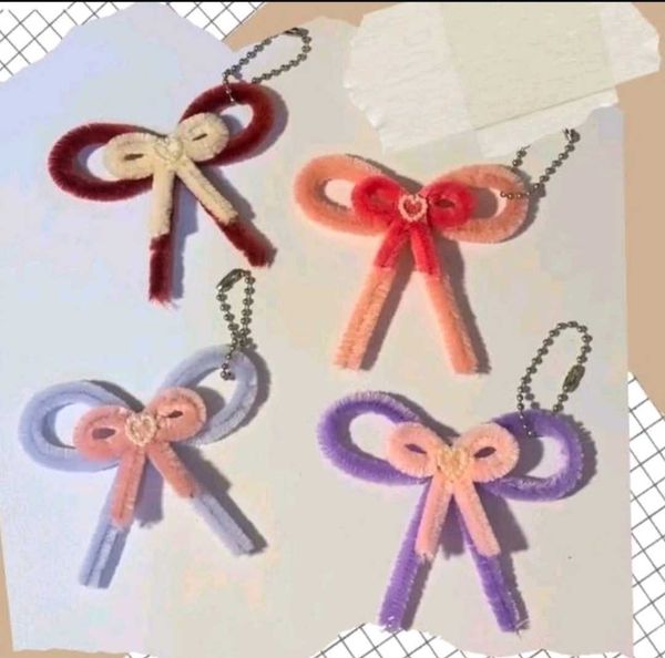 Premium Handcrafted Pipe Cleaner Keychain | Cute Fuzzy Chenille Stem Bag Charms & Keyrings