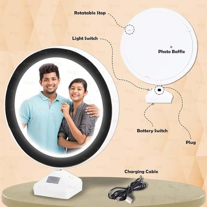 Premium Customized Circle Magic Mirror | Personalized LED Photo Frame & Vanity Mirror