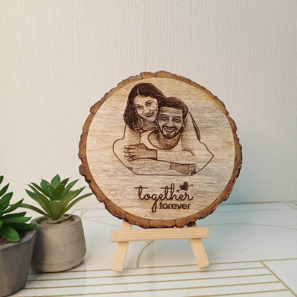 Premium Customized Wooden Slice Photo Engraving | Personalized Real Tree Log Laser Etched Keepsake