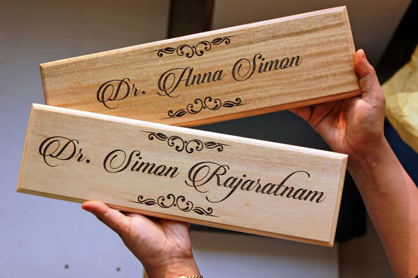 Premium Customized Wooden Name Board | Personalized Laser Engraved Timber Sign for Home & Office