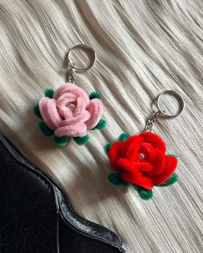 Premium Handcrafted Pipe Cleaner Keychain | Cute Fuzzy Chenille Stem Bag Charms & Keyrings